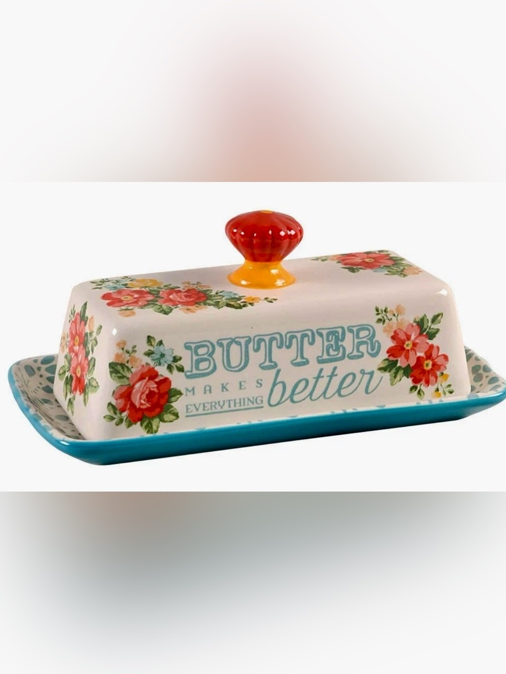 Pioneer Woman Covered Stick Butter Makes Better Dish Floral Stoneware Farmhouse